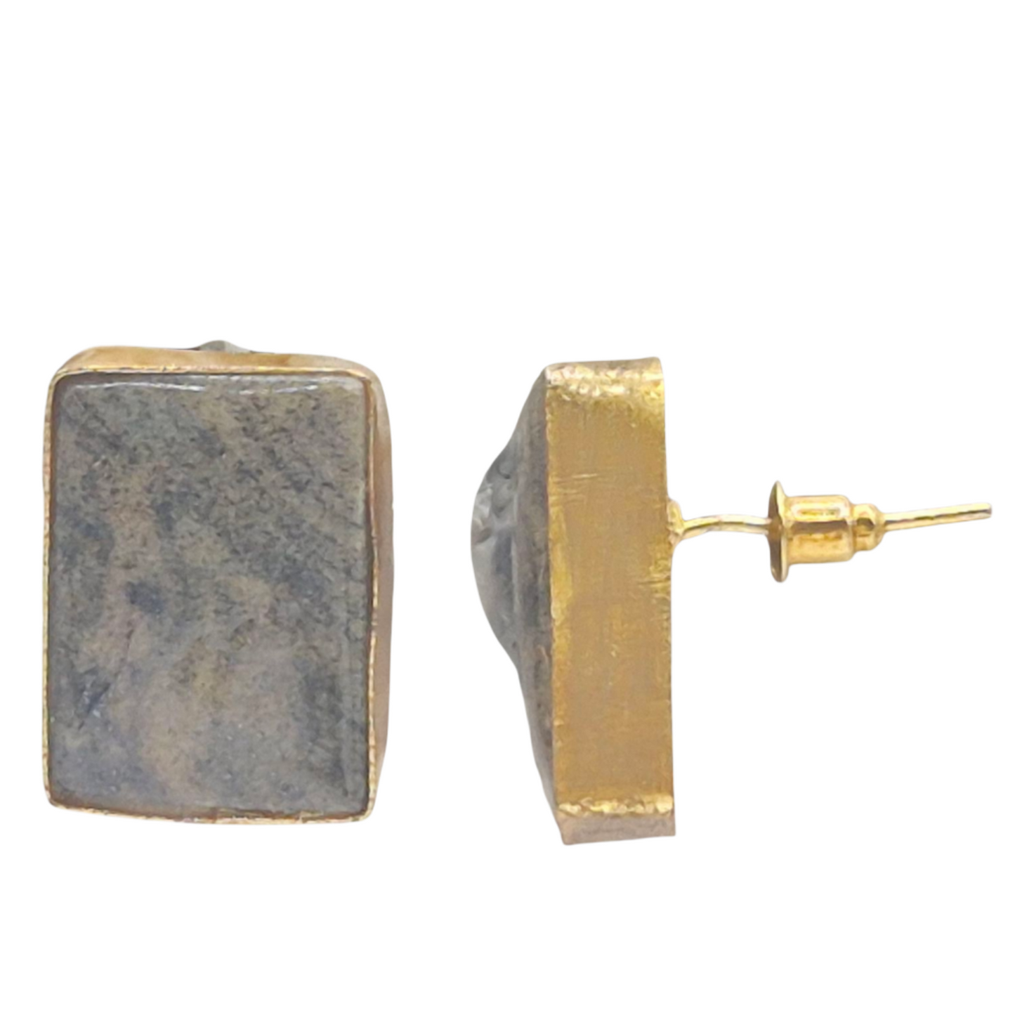 Natural Brown Jasper studs set in brass