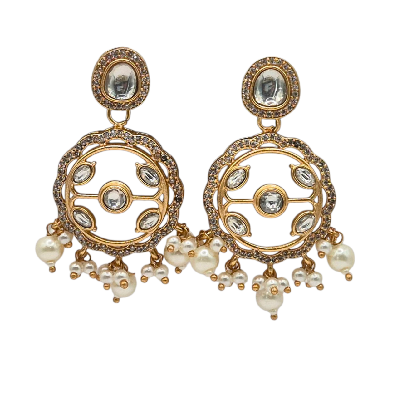 White quartz with kundan and zircons, with pearls