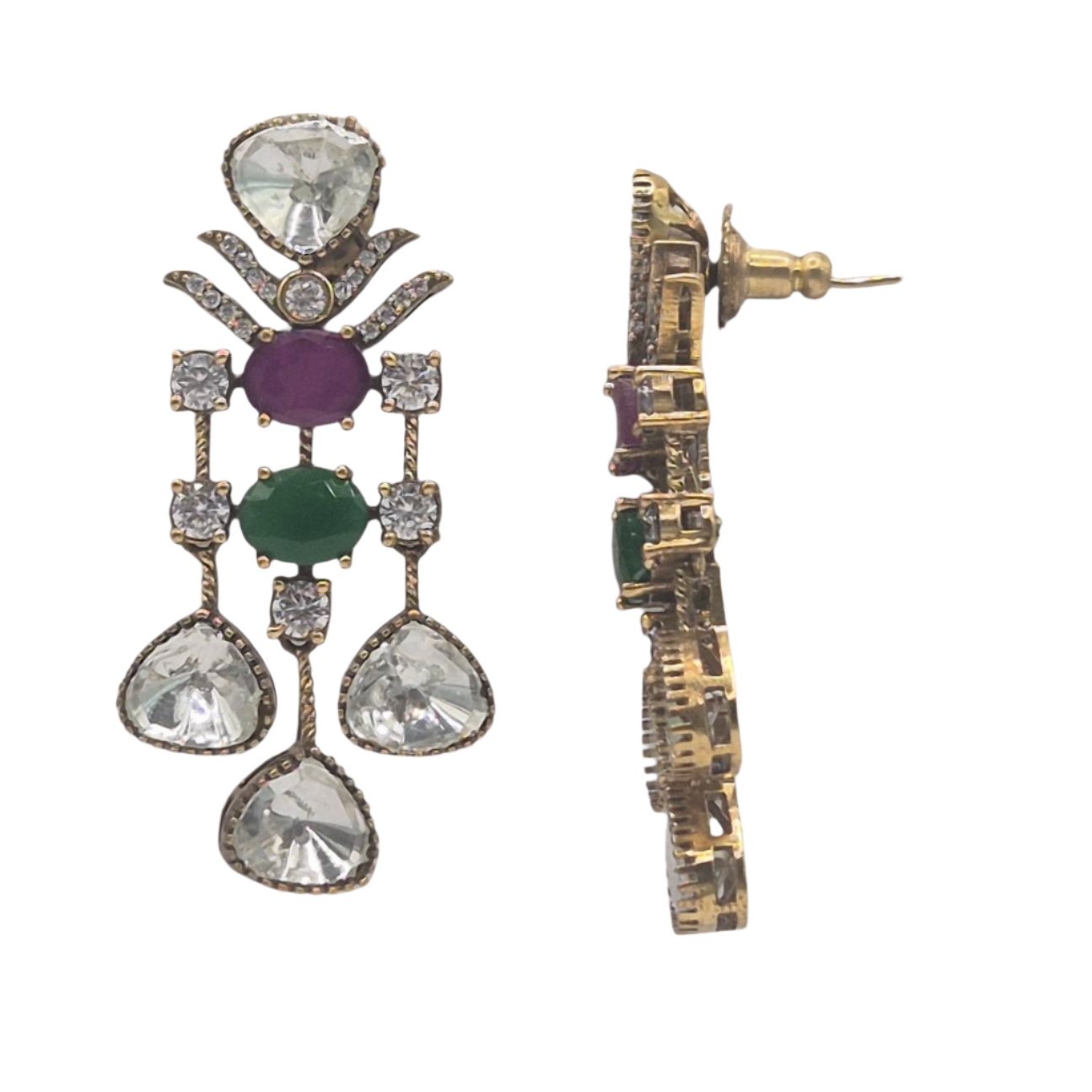 Vintage necklace set made with multi-coloured quartz and lustrous moissanites