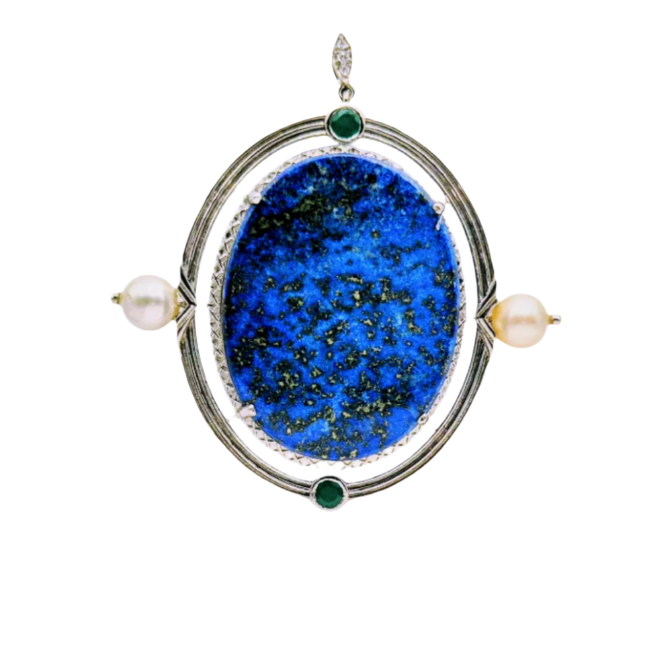 Oval Lapiz Lazuli with Cubic Zirconia and Pearls in 925 Silver