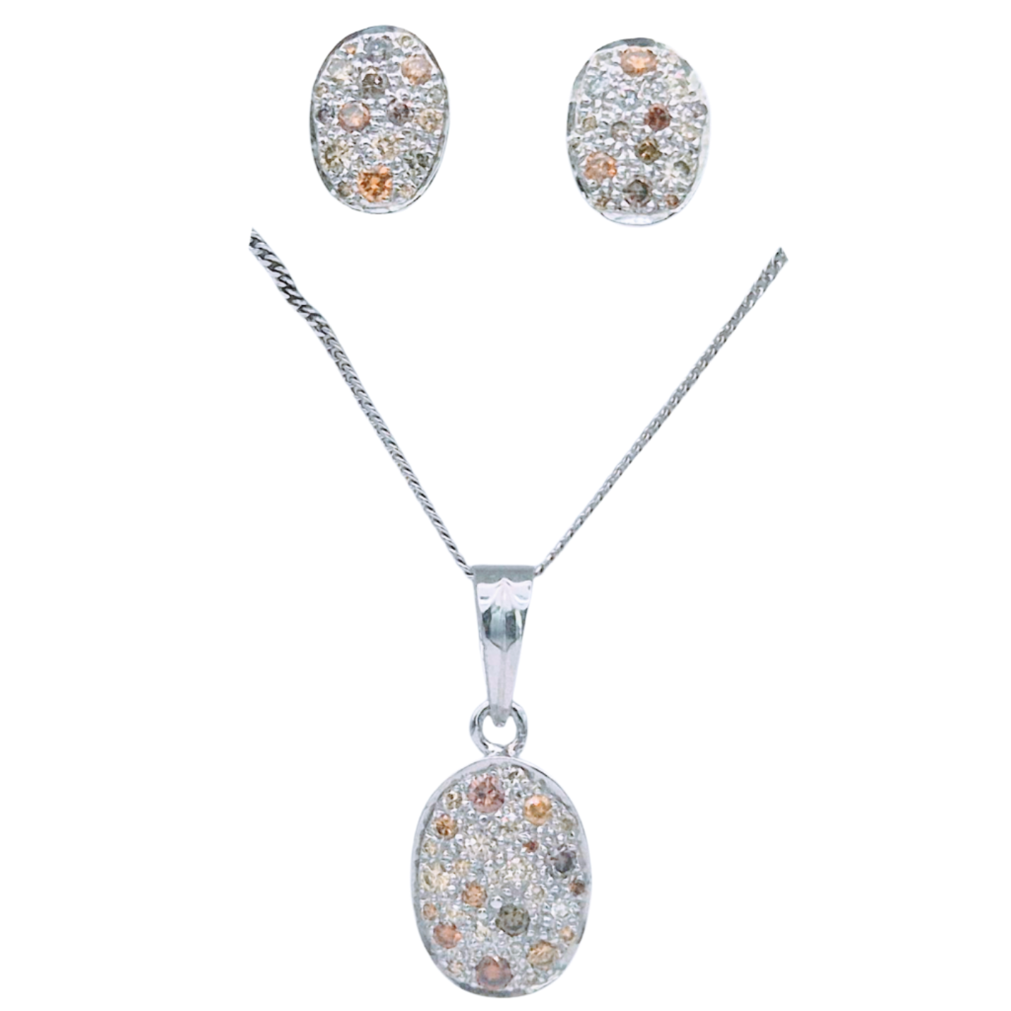 Natural fancy-coloured diamonds scattered and set in 925 silver