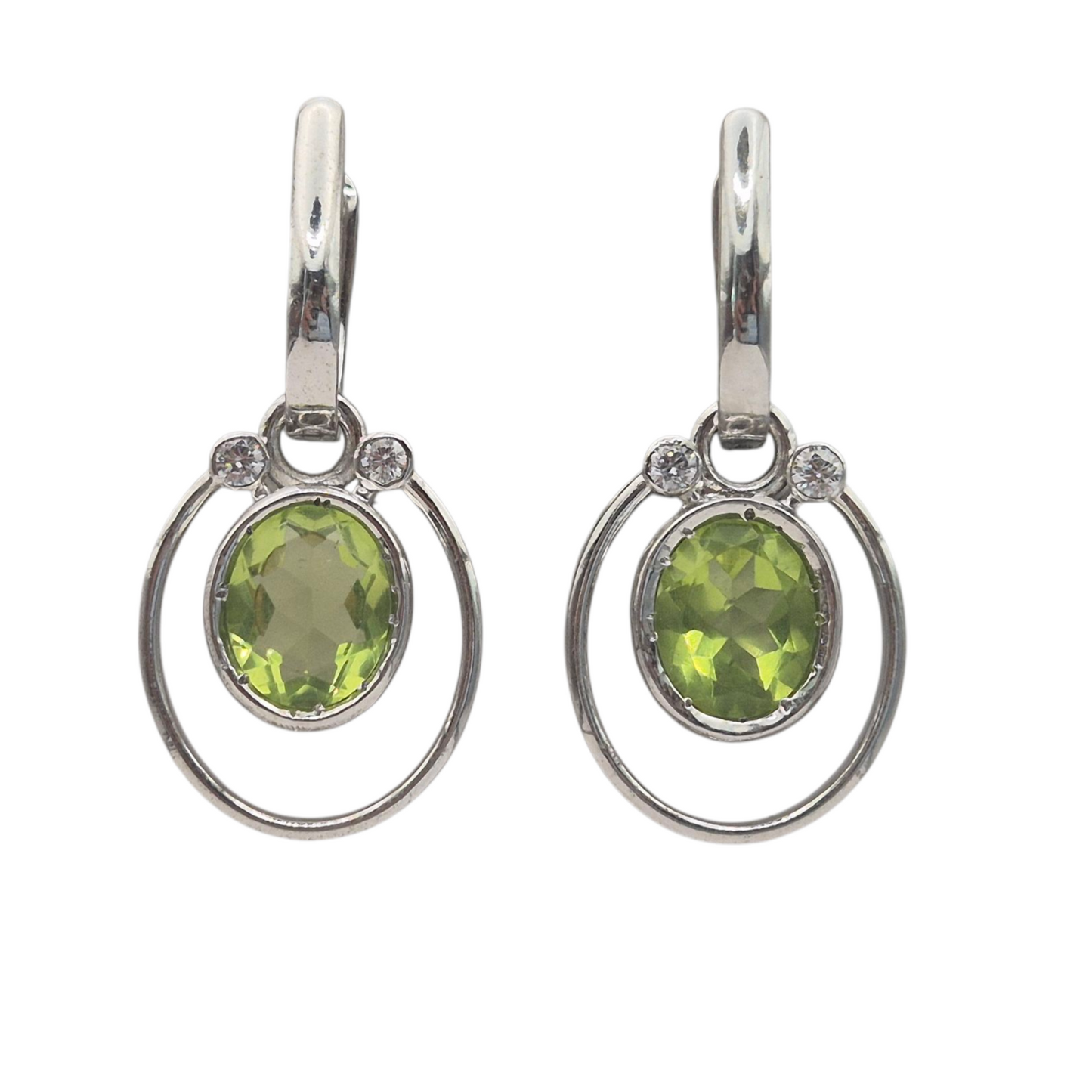 Olive Green Hydro quartz with Cubic Zirconia in 925 Silver