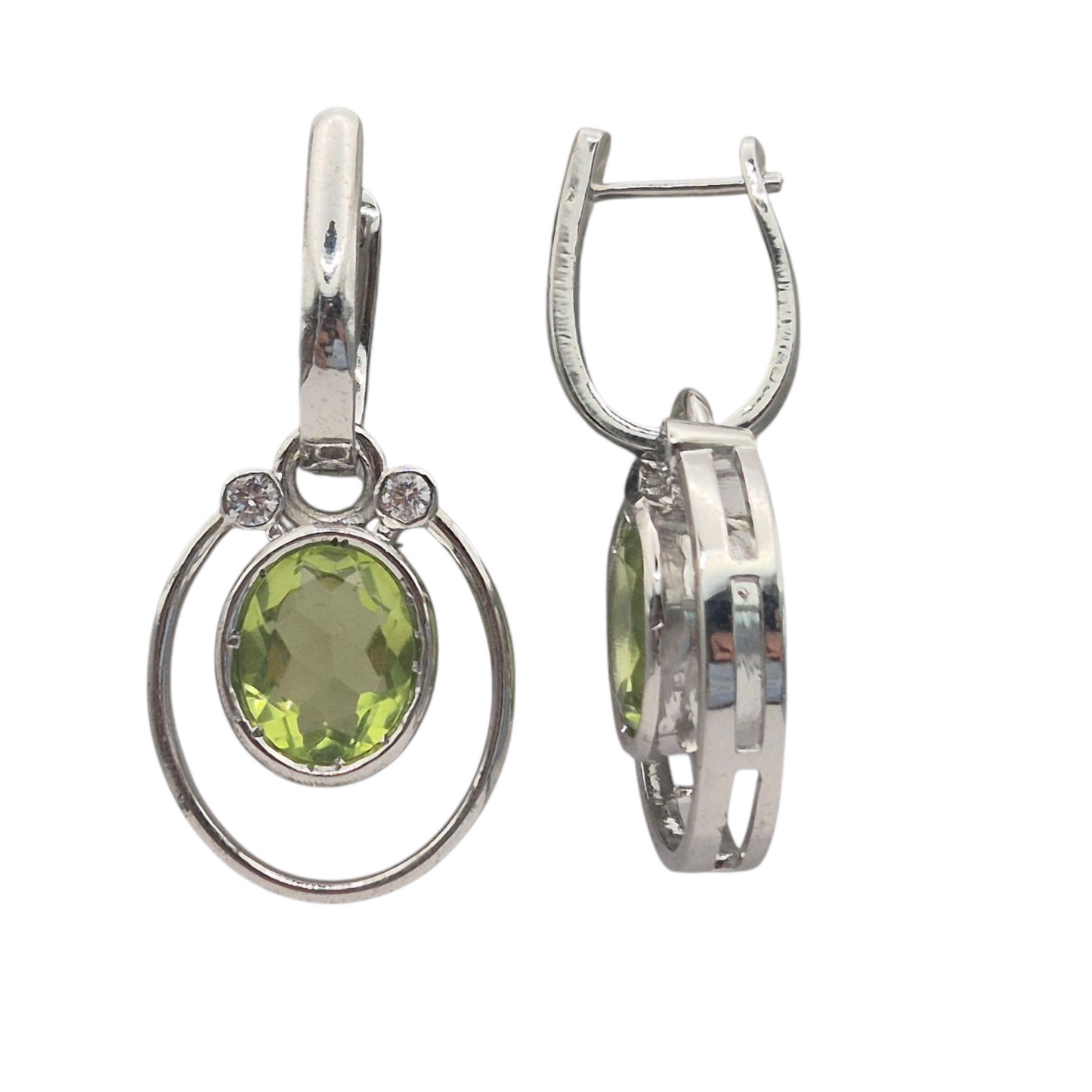 Olive Green Hydro quartz with Cubic Zirconia in 925 Silver