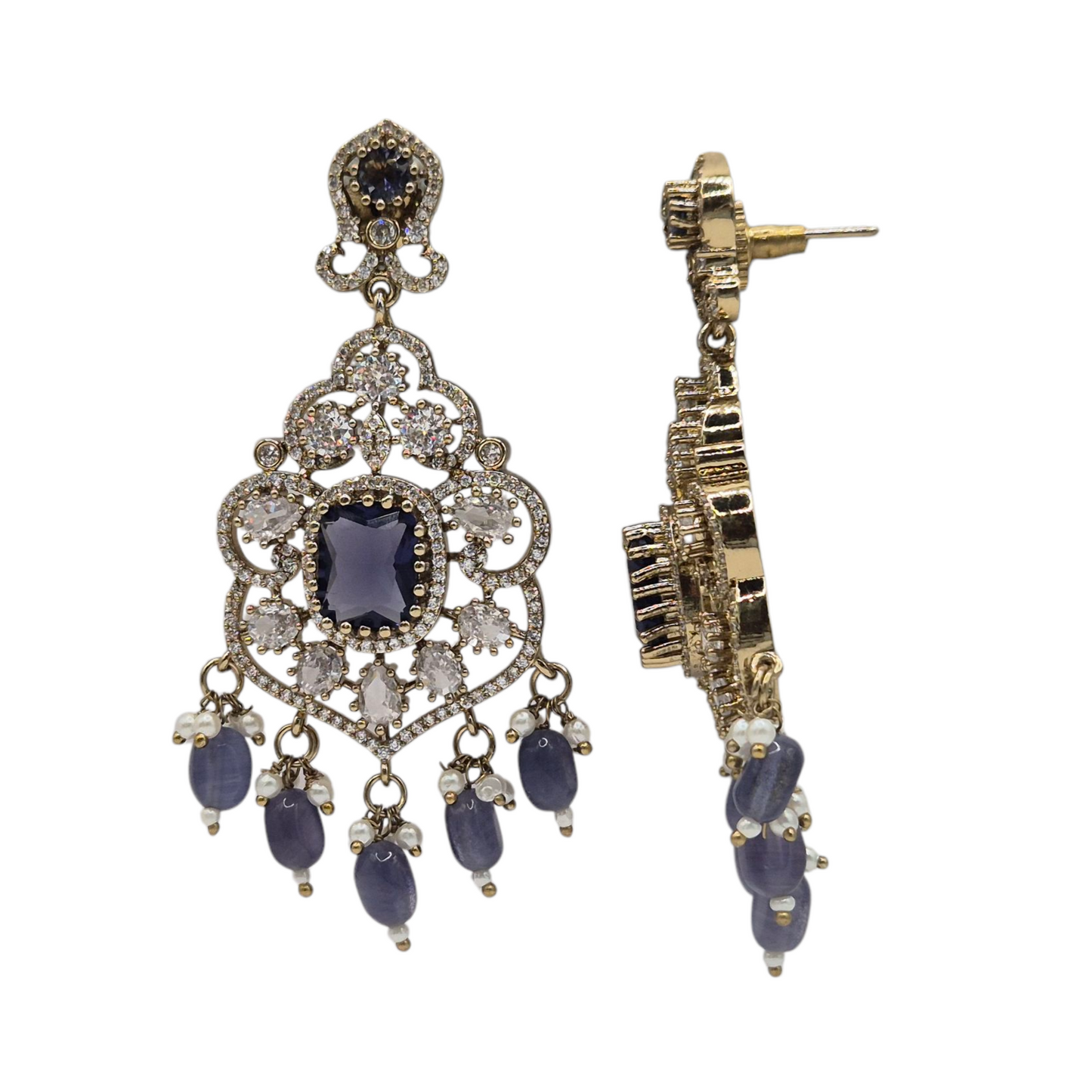 Purple Hydro stones with lustrous Moissanites and seed pearls, makes this antique chokur