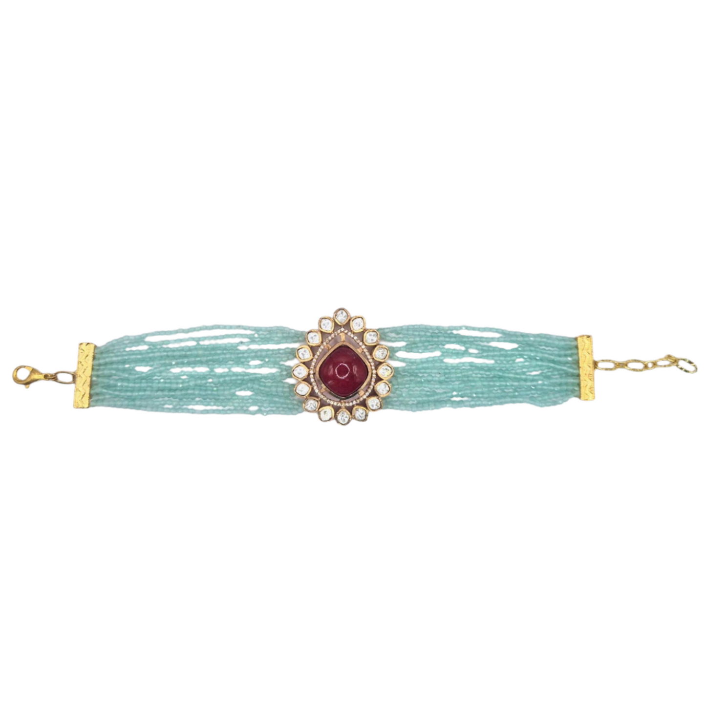 Mint Green Crystal and Red Hydro with Kundan