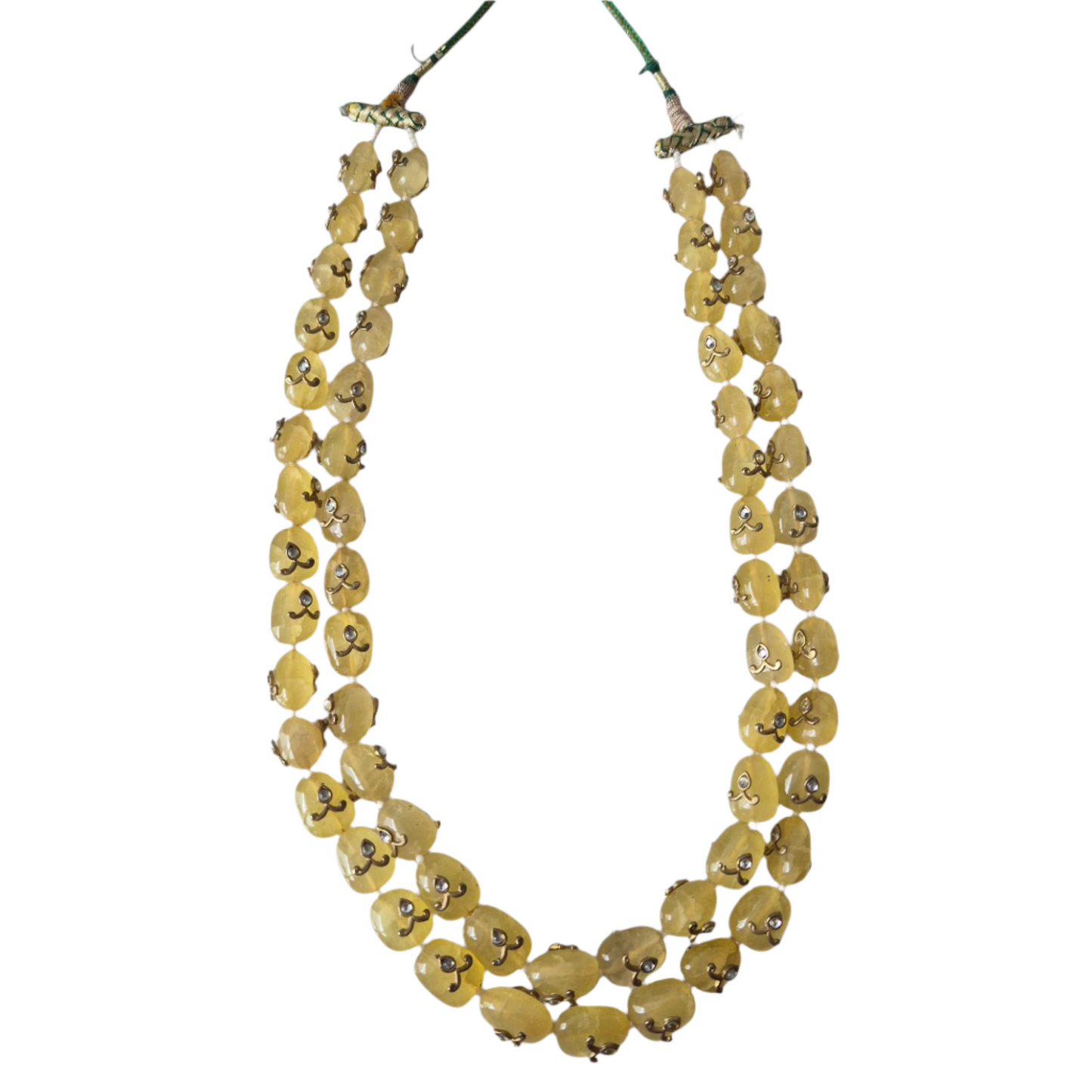 Yellow Agate gemstone beaded with vintage Kundan roped all around