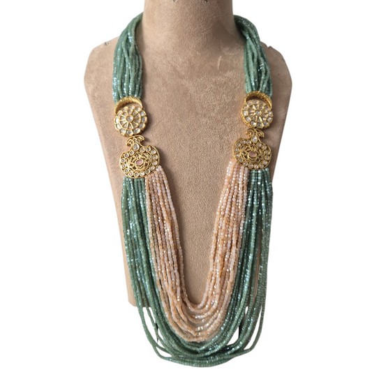 Pastel Orange and Green crystals with vintage Kundan Brooch