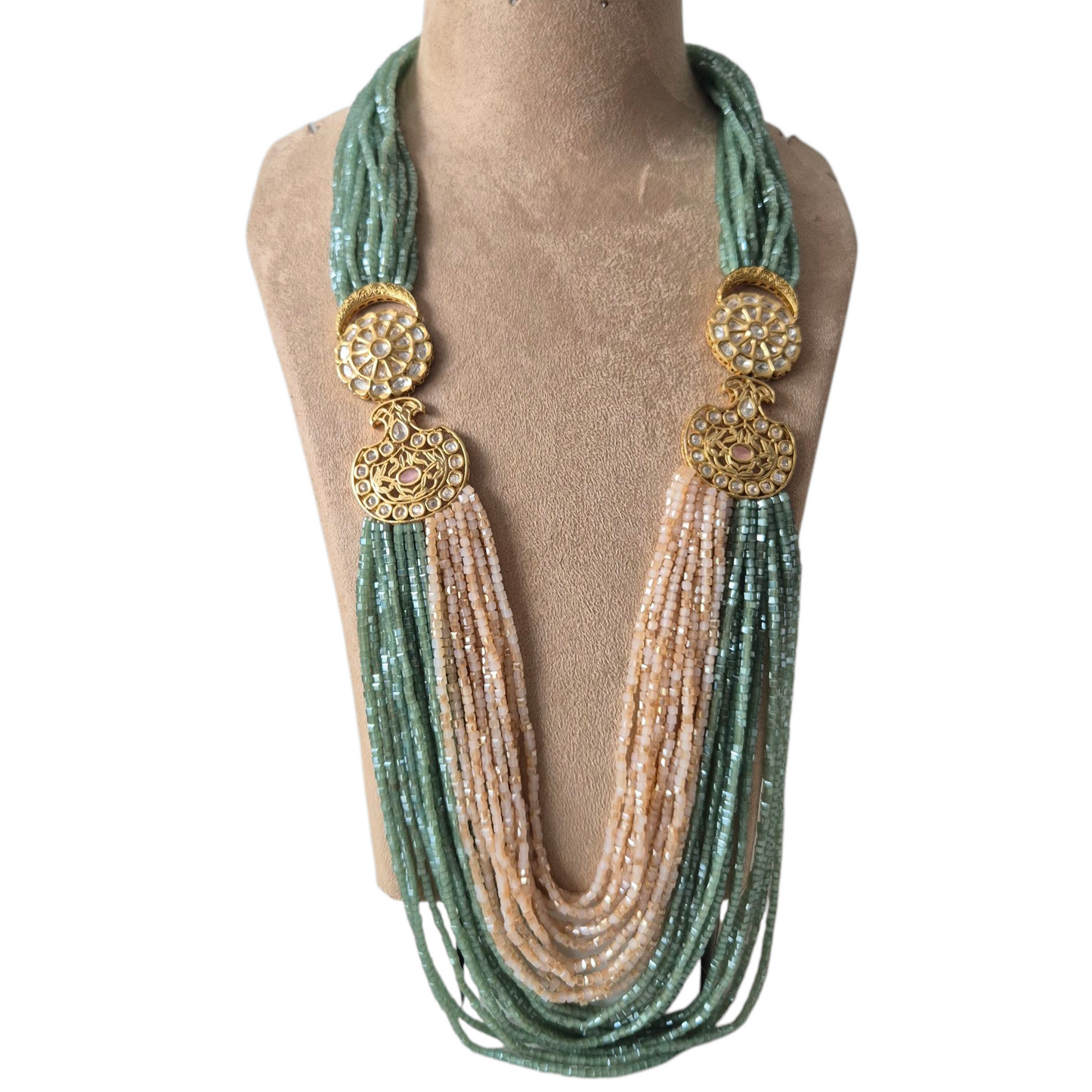 Pastel Orange and Green crystals with vintage Kundan Brooch