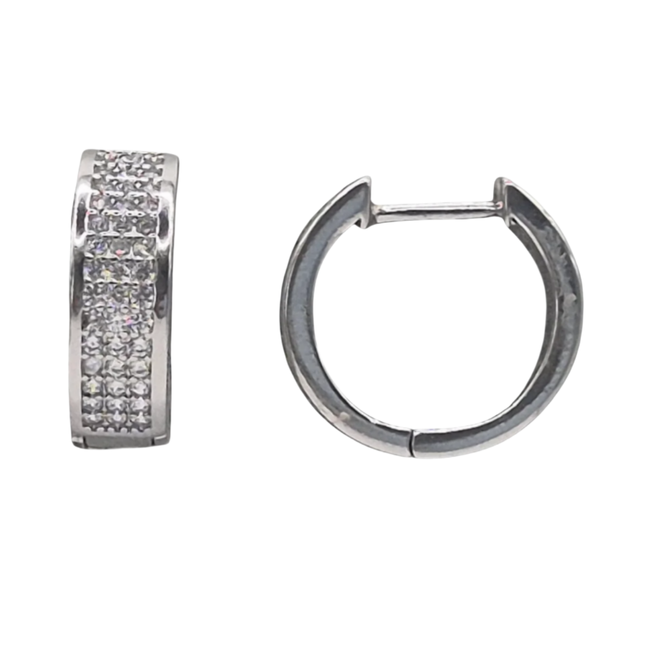 Thick Huggies styled earrings/ bali with white Cubic Zirconia in 925 Silver