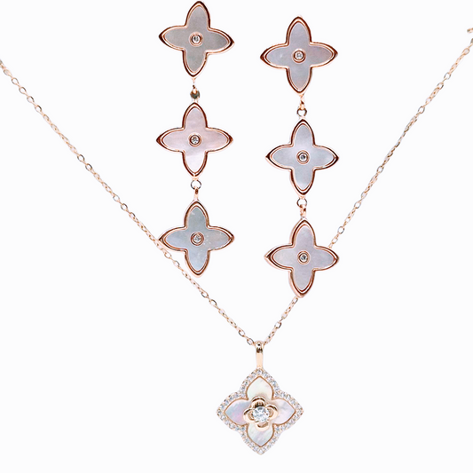 Clover designed with White Mother Of Pearl and crystals in Yellow Plating