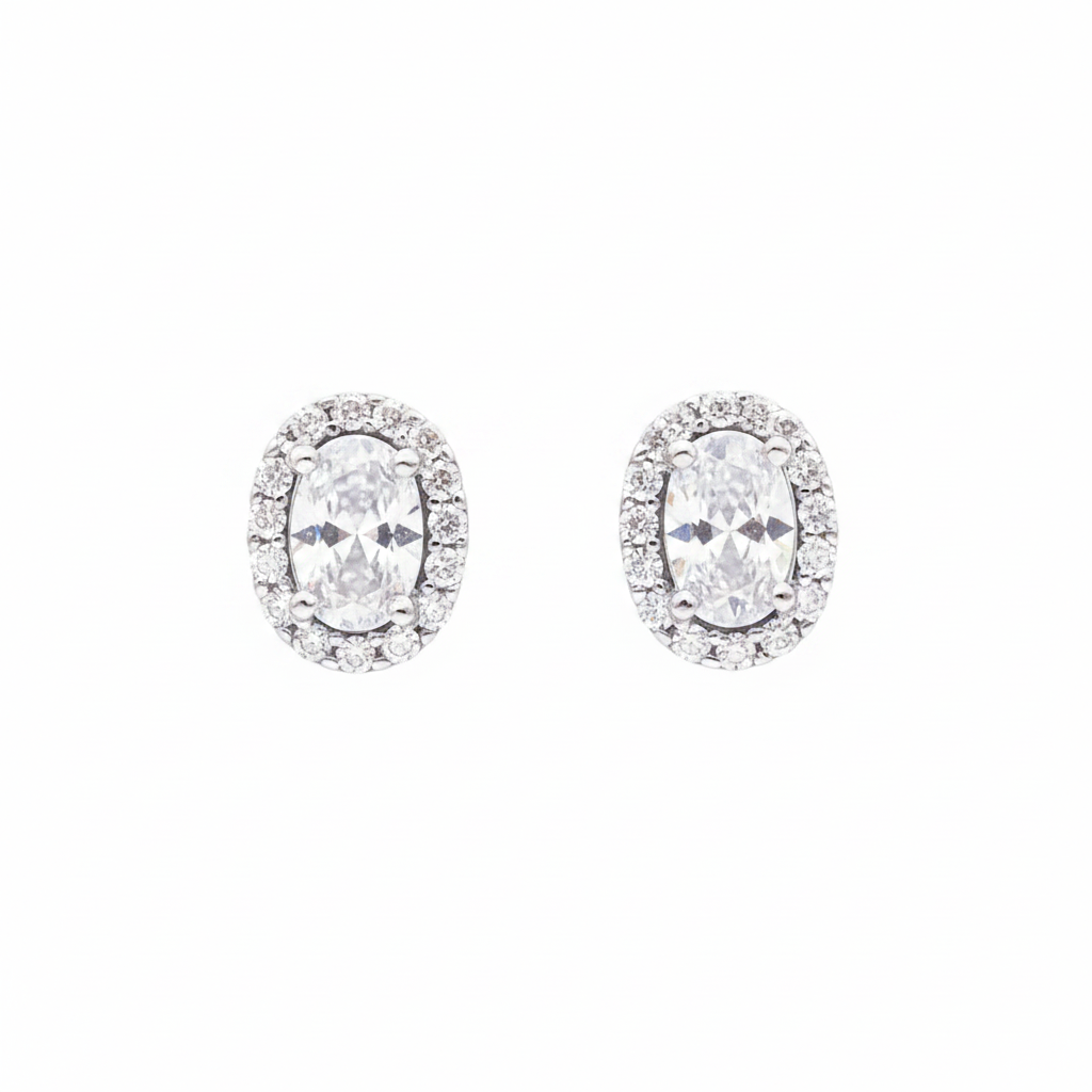 Oval shaped tops with Cubic Zircons in 925 Silver