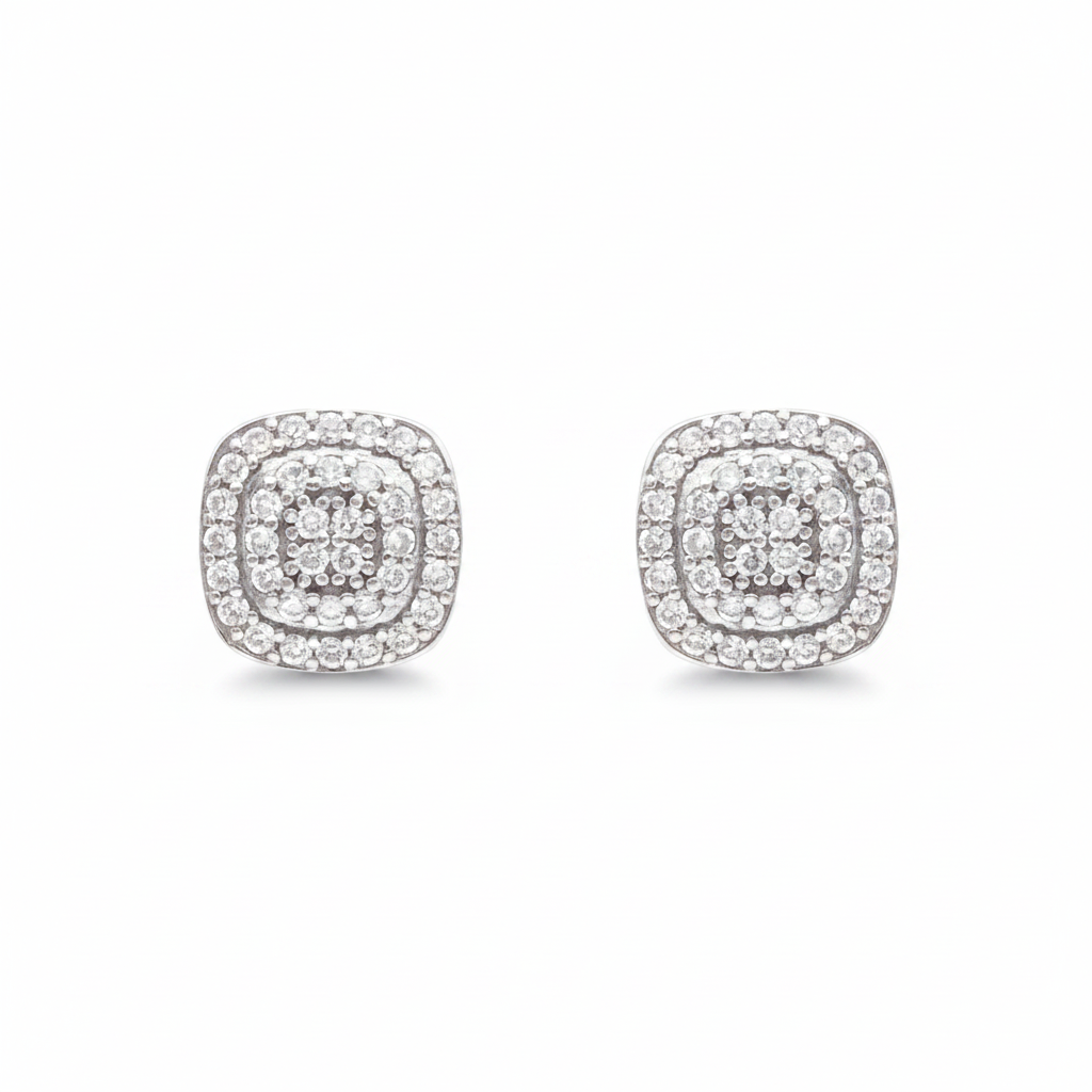 Square Stone with Zircons in 925 Silver