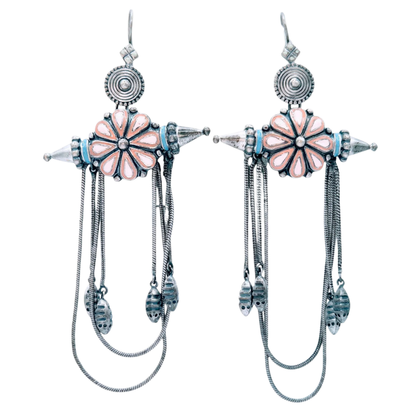 Pastel Pink and Blue Enamel worked in 925 Silver, perfect heavy danglers!