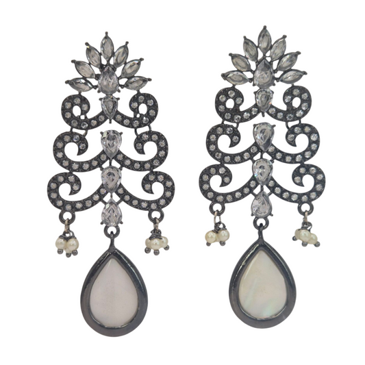 Antique plated Cubic Zirconias with Pearls and Mother of Pearl