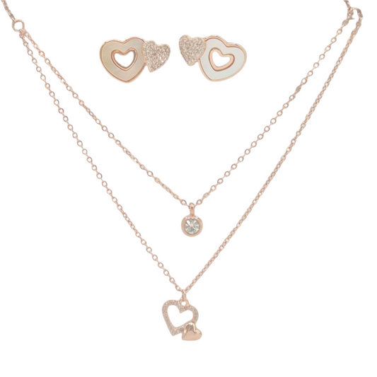 Heart Shape Mother of pearl with CZ in Pink Plating