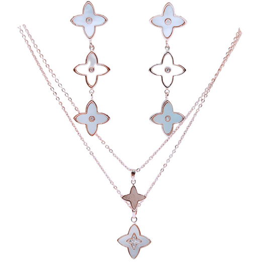 White Mother of Pearl with Clover in Pink Plating