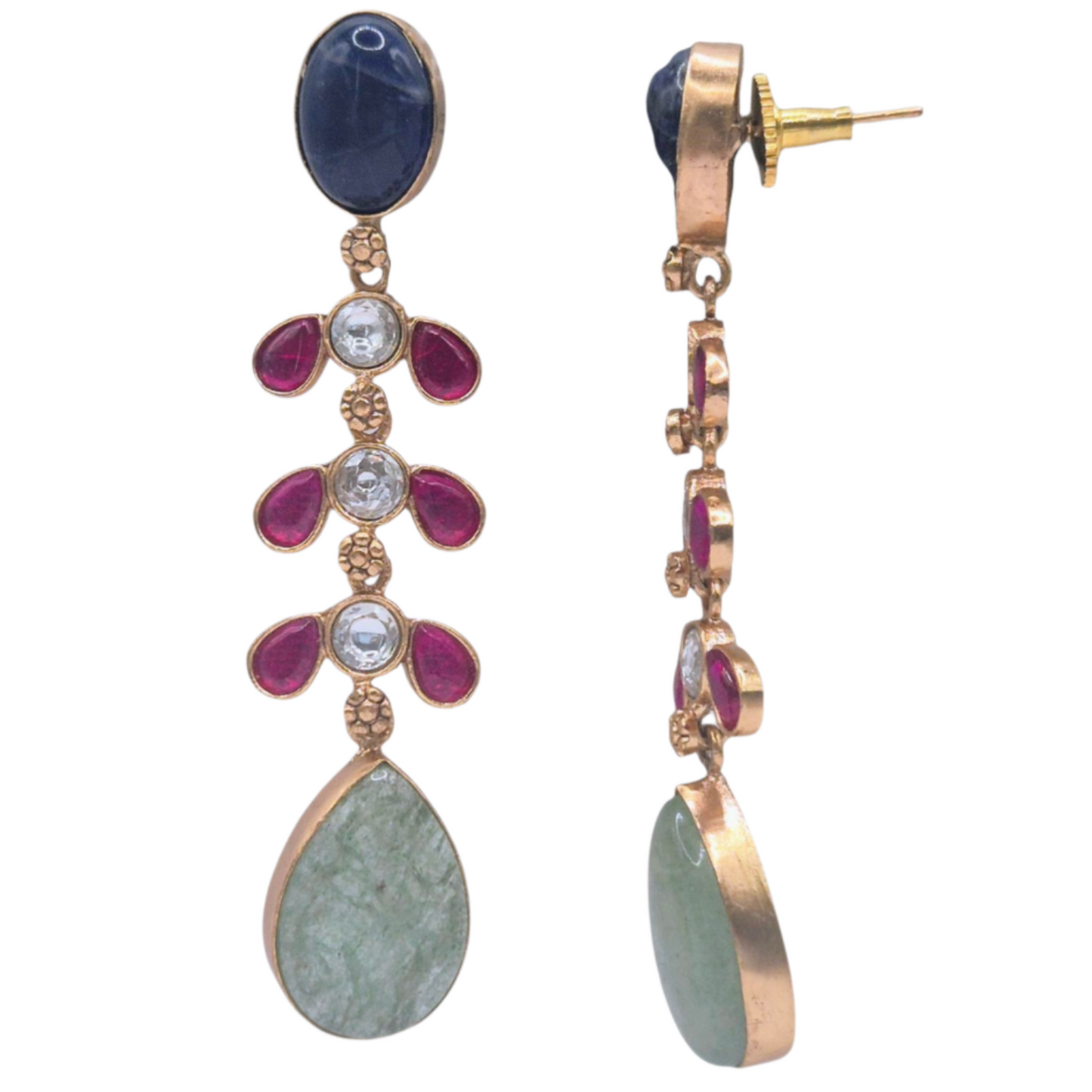 Lapiz Lazuli with Fuschia pink kundan and Aventurine gemstone set in brass