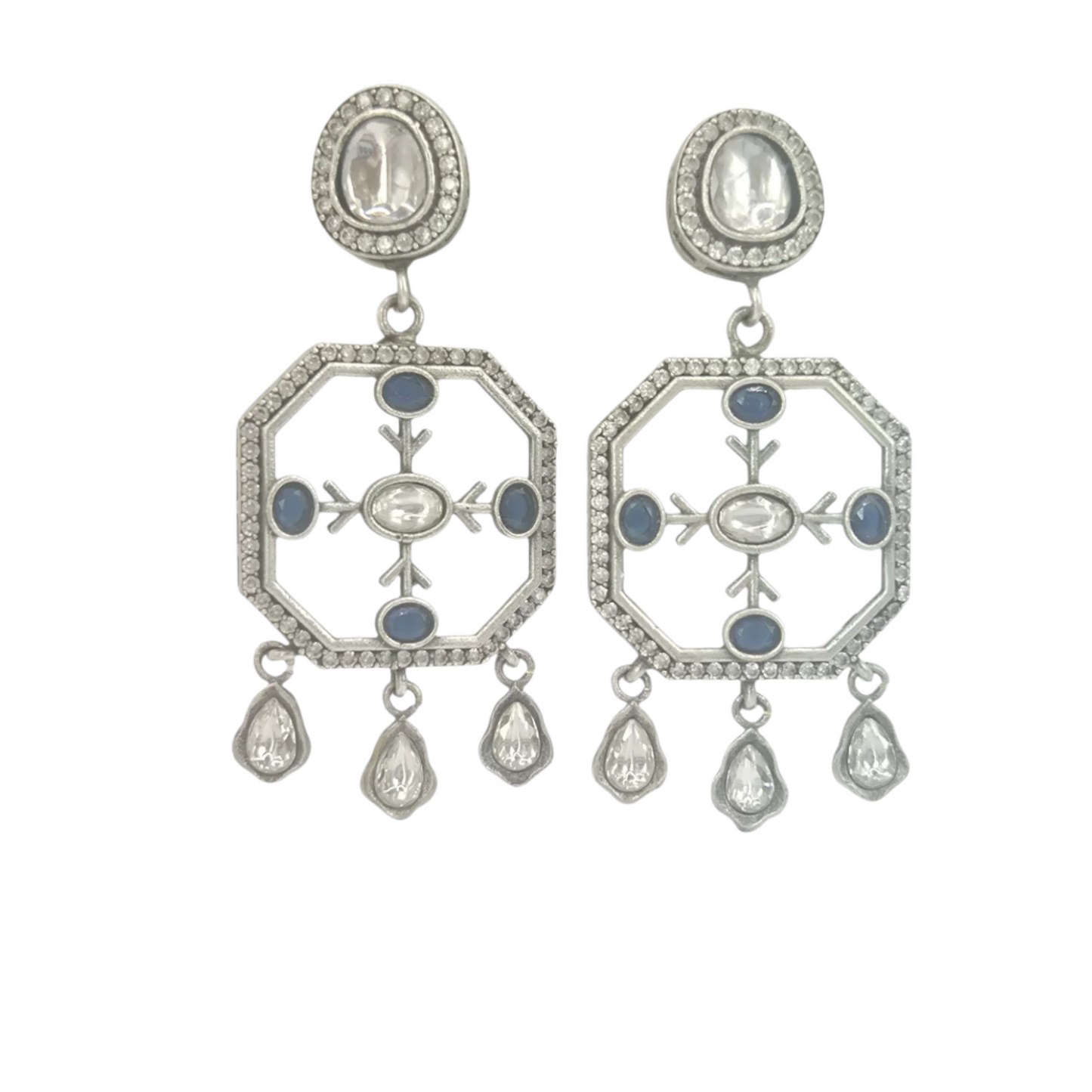 White slab of quartz worked upon with kundan in german silver