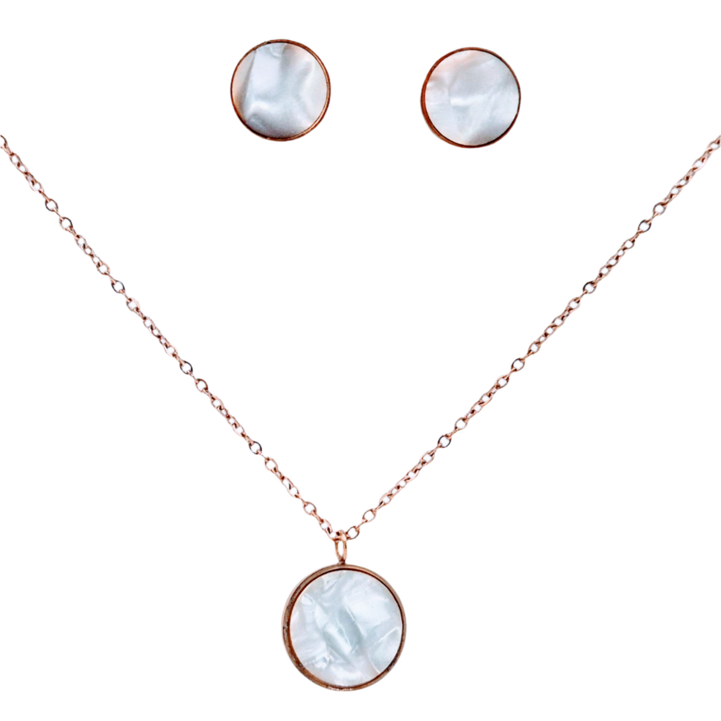 Simple yet elegant circle design with White Mother of Pearl in Pink Plating
