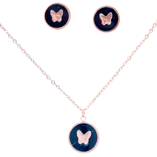 Butterfly with Black Mother of Pearl in Pink Plating