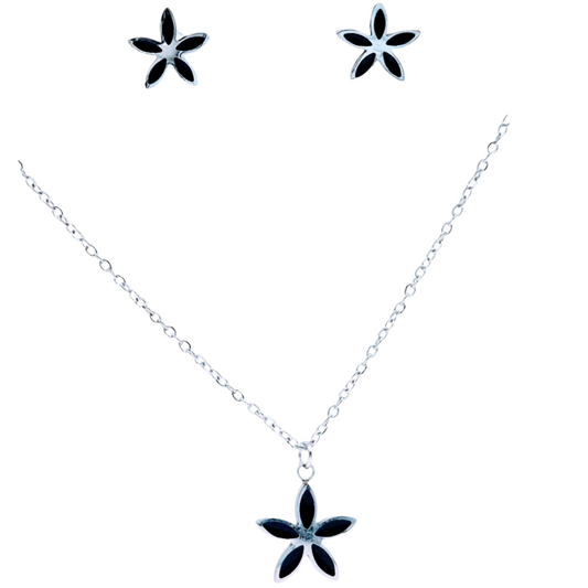 Floral design with Black Mother Of Pearl in White Plating