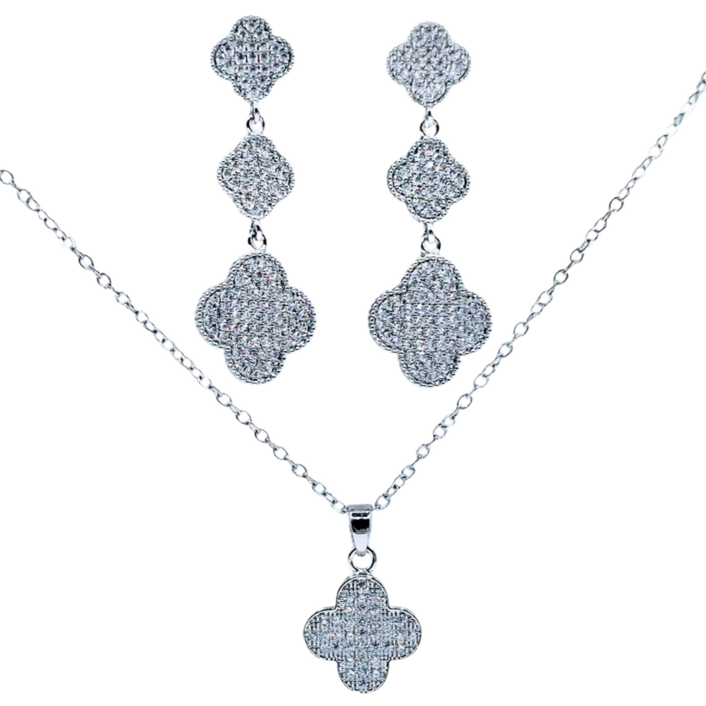 Designer clover danglers with crystals in White Plating