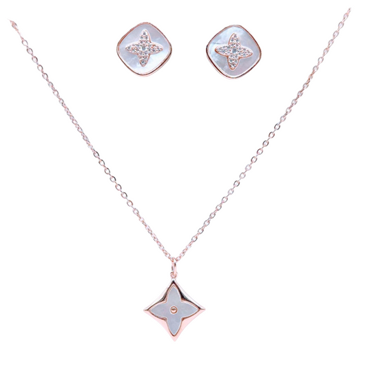 White Mother Of Pearl with crystals in Pink Plating