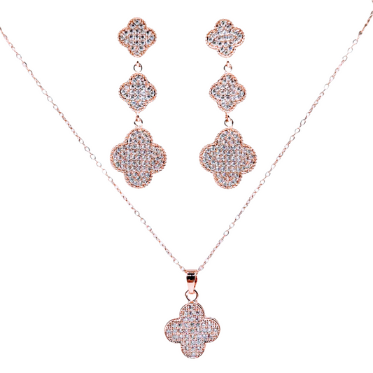 Clover design with crystals in Pink Plating