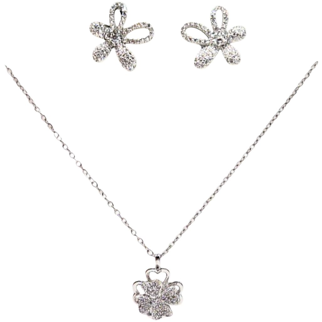 Floral design with crystals in White Plating