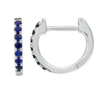 Huggies styled earrings/bali with Royal blue Cubic Zirconia in 925 Silver