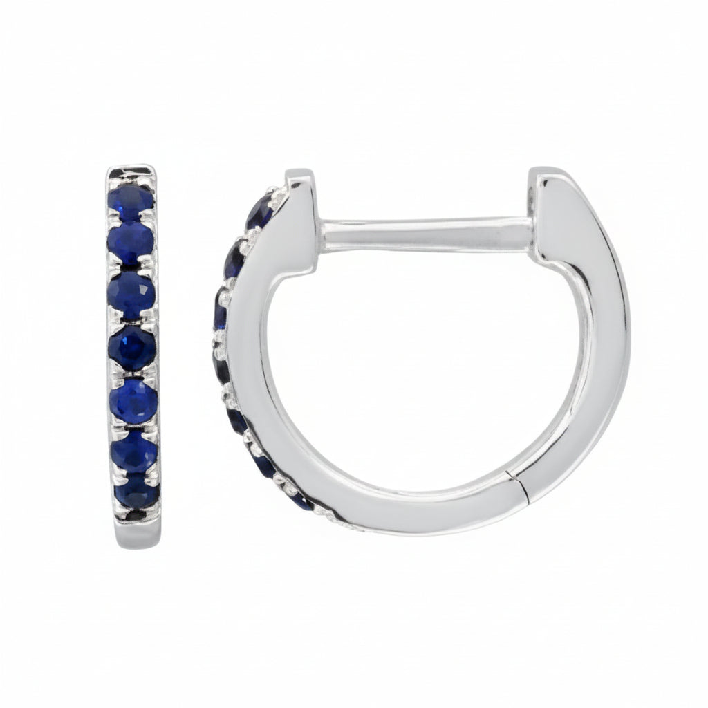 Huggies styled earrings/bali with Royal blue Cubic Zirconia in 925 Silver