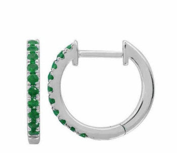 Huggies styled earrings/bali with vibrant green Cubic Zirconia in 925 Silver