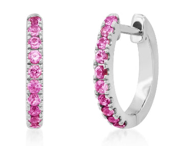 Huggies styled earrings/bali with Fuschia pink Cubic Zirconia in 925 Silver