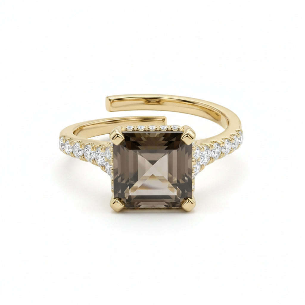 Smoky Quartz Zircon Ring | 925 Silver