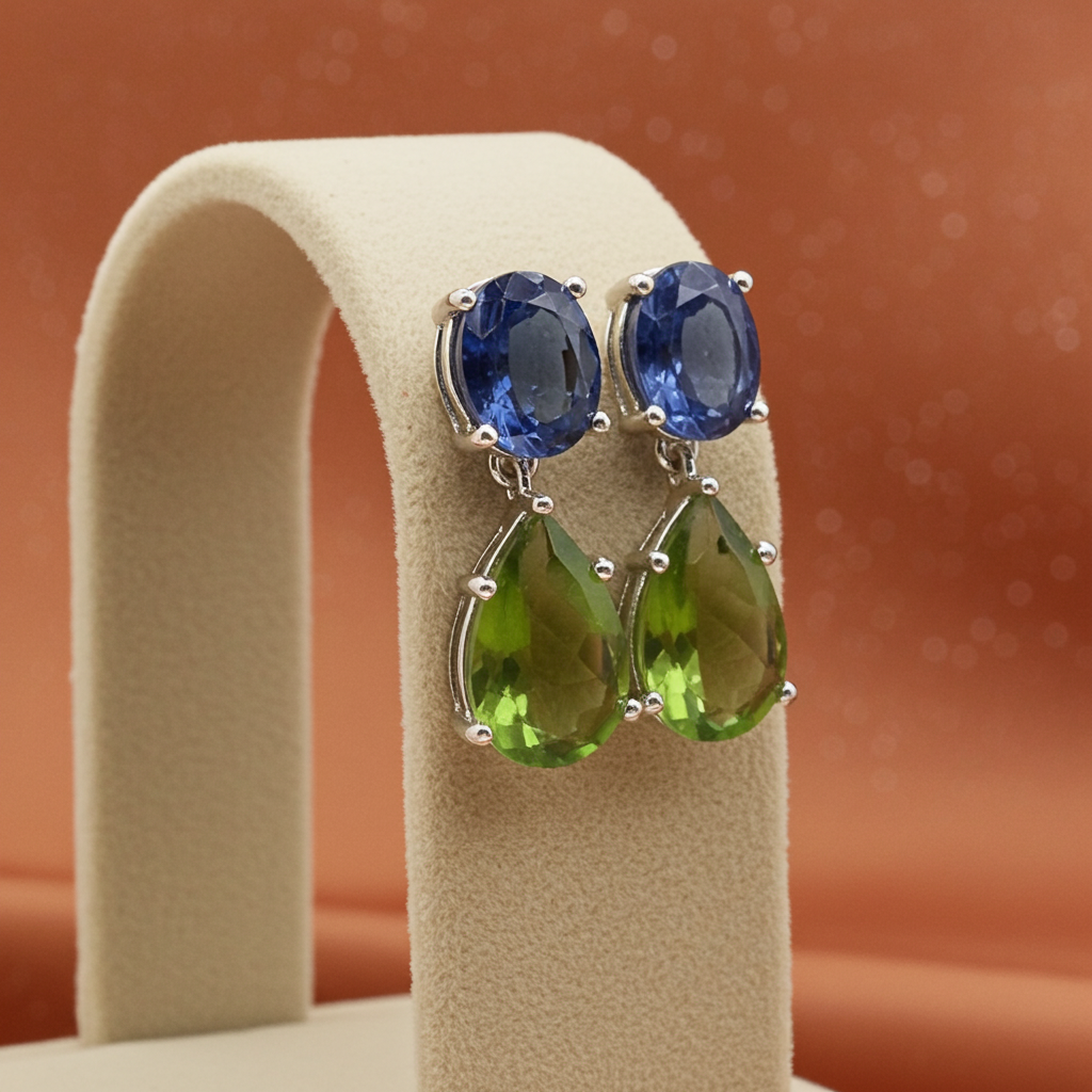 Blue and Olive Green Hydro Gems in 925 Silver