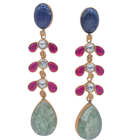 Lapiz Lazuli with Fuschia pink kundan and Aventurine gemstone set in brass