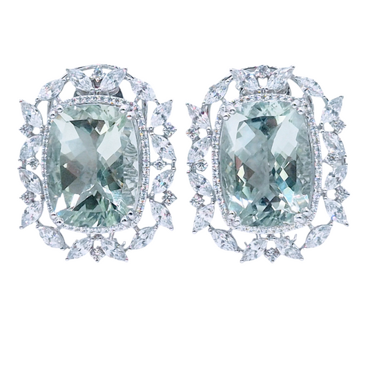 Natural Green Amethyst gemstone, in cushion cut, with Cubic Zirconia in 925 Silver