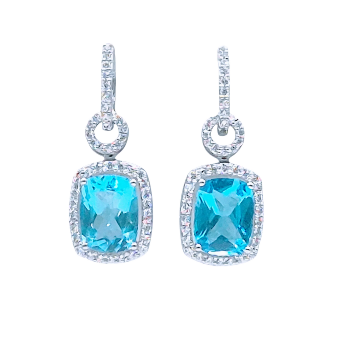 Natural vibrant hue of Blue Topaz Cushion cut gemstone with Cubic Zirconia in 925 Silver