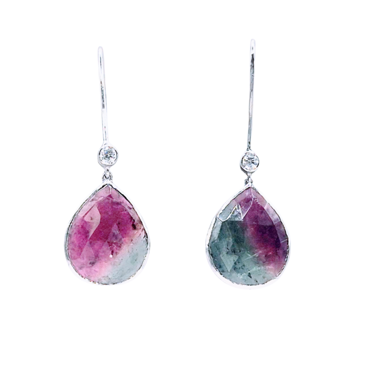 Natural Watermelon Tourmaline gemstone, rare shade of green and red together,with Cubic Zirconia in 925 Silver