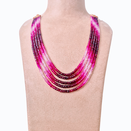 Natural rubies gemstones, in rich hues of pomegranate red and rose pink rubies makes this necklace