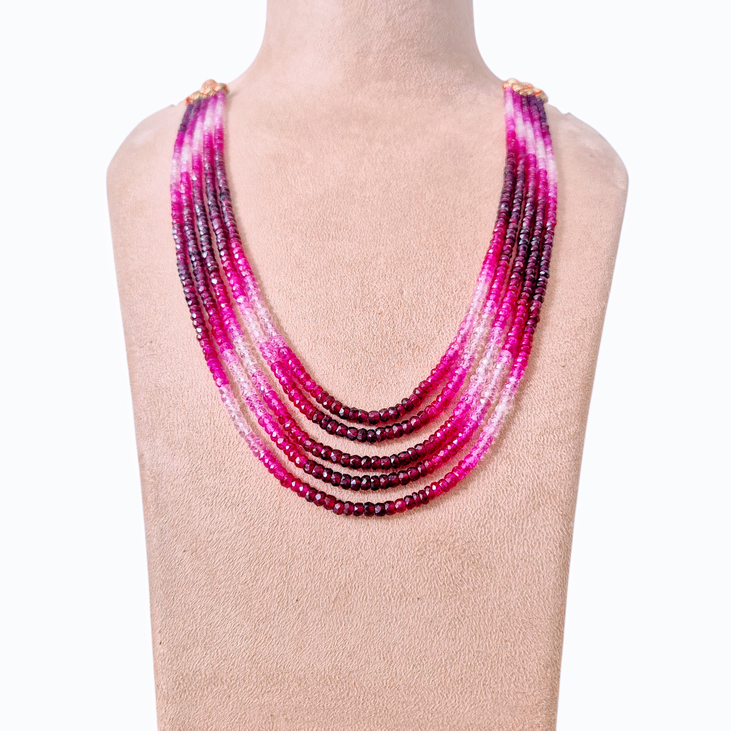 Natural rubies gemstones, in rich hues of pomegranate red and rose pink rubies makes this necklace
