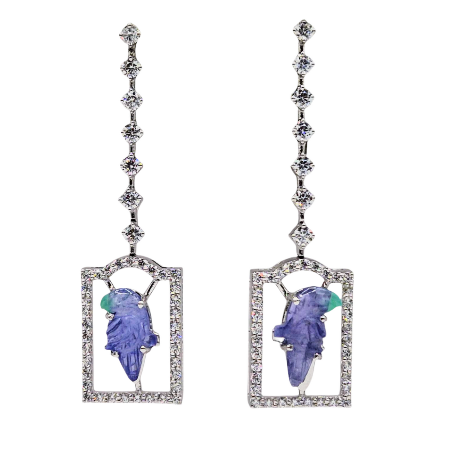 Natural carved Tanzanite Parrot with Cubic Zirconia in 925 Silver
