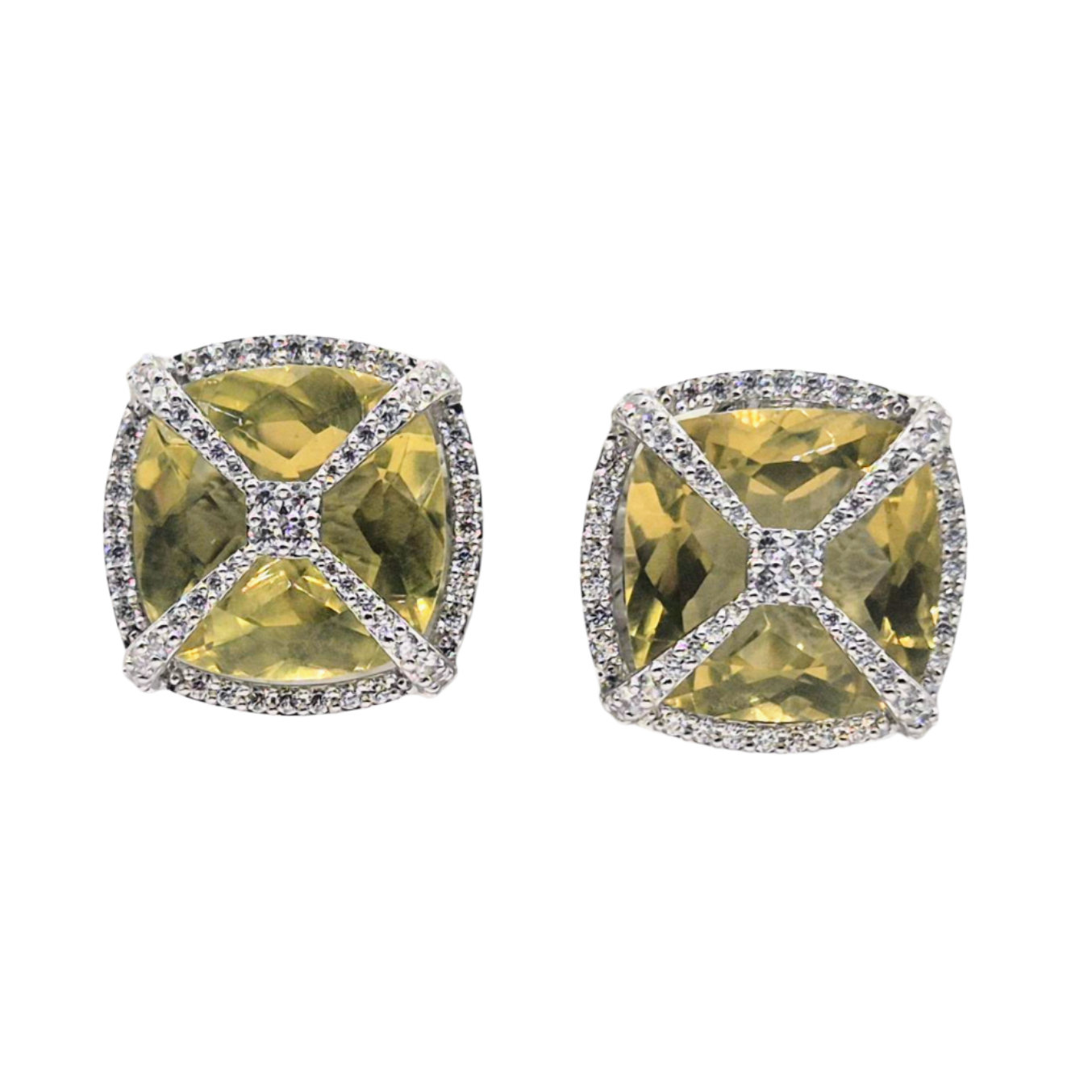 Natural Lemon Topaz Gemstones with Cubic Zirconia in 925 Silver, in a geometric design