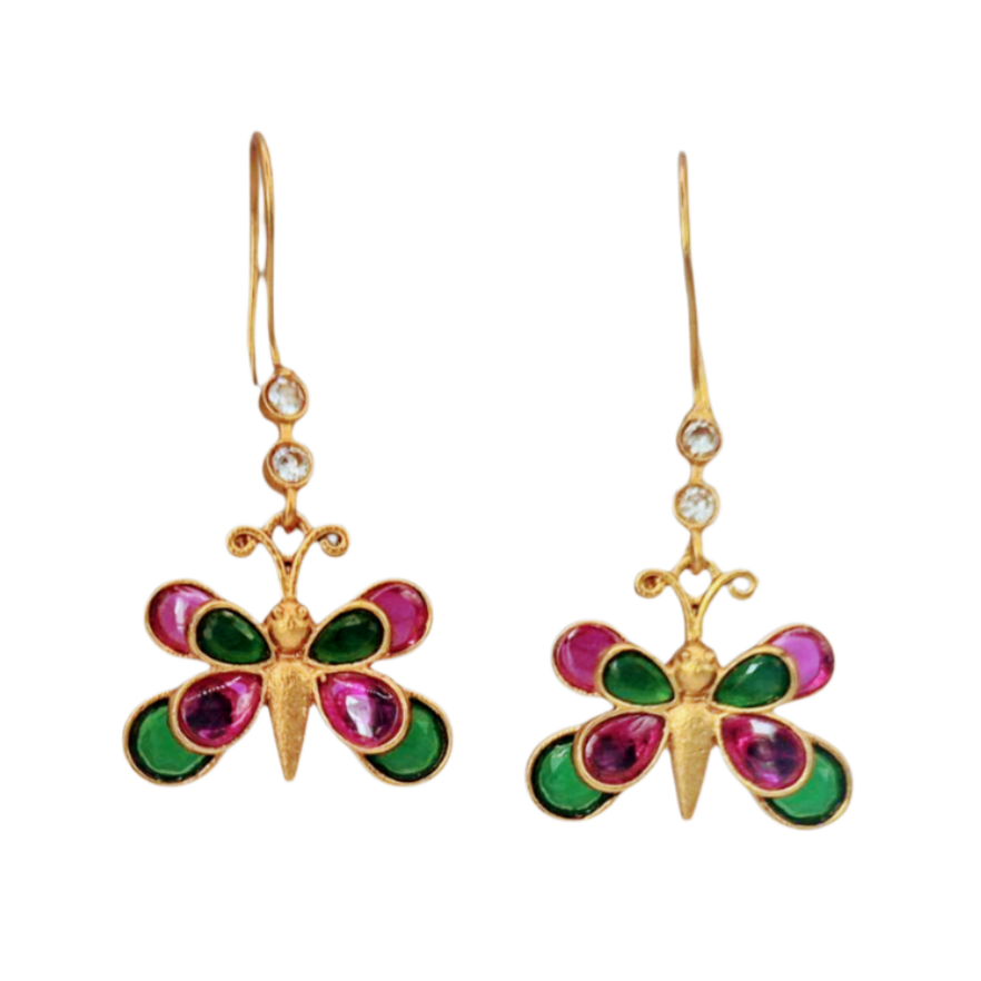 Butterfly earrings with quartz in brass