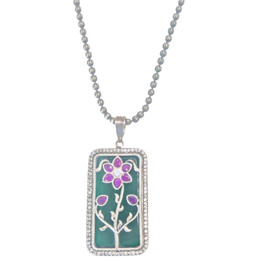 Green and pink quartz with diamantes in german silver