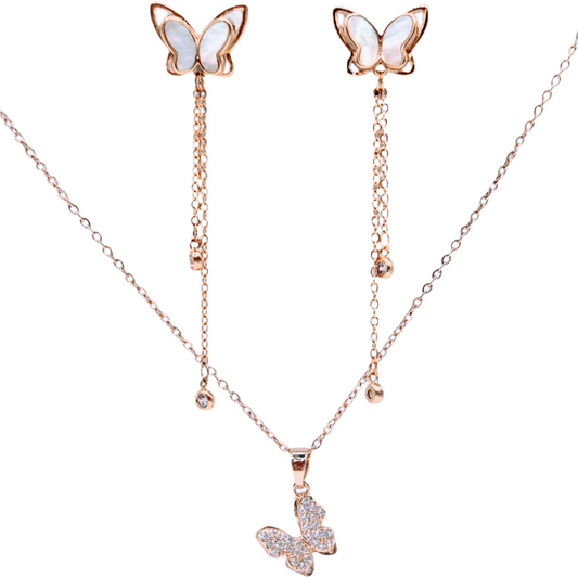 Delicate Butterfly designed with Crystals and White Mother Of Pearl in Yellow Plating