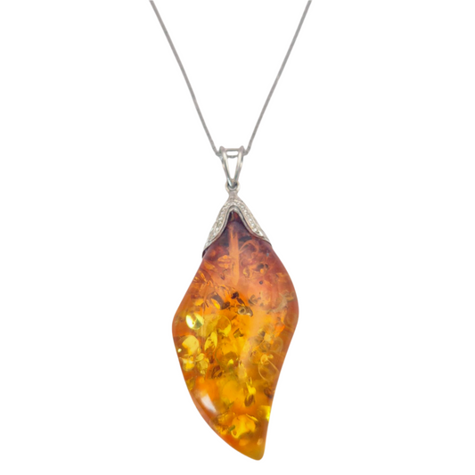 Amber with Natural Diamonds in 18kt White Gold