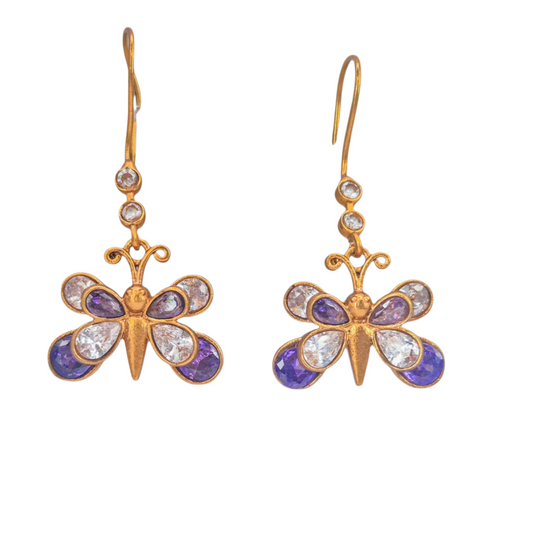 Butterfly earrings with quartz in brass