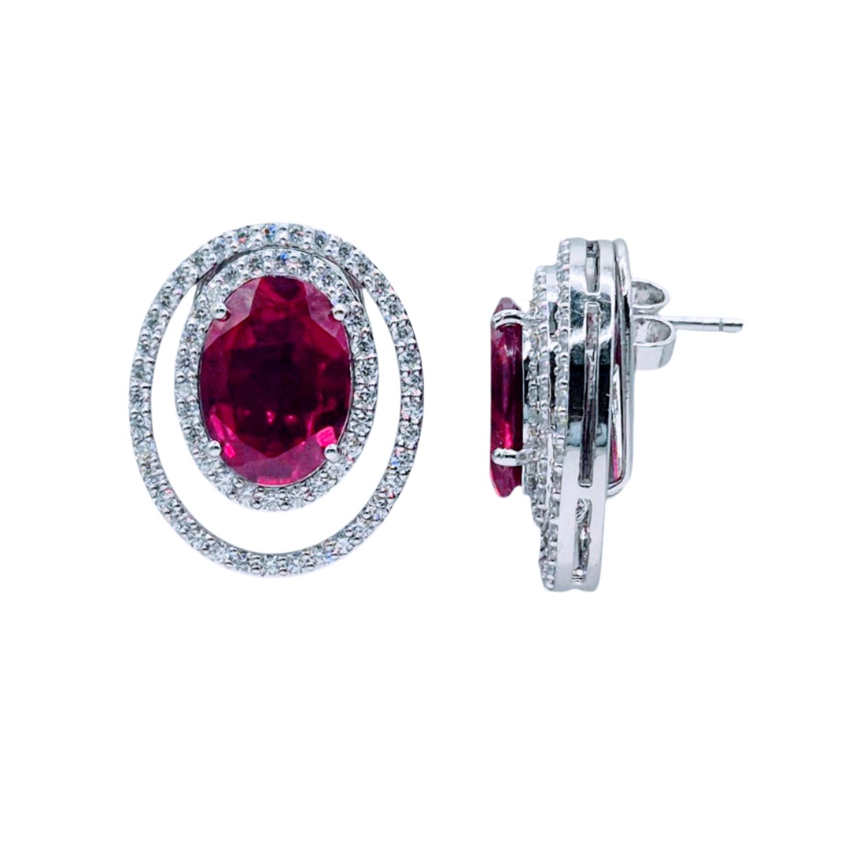 Pomegranate Red Hydro Quartz, in oval shape with Cubic Zirconia in 925 Silver