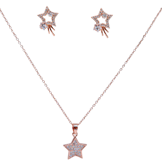 Star shape embedded with cubic zirconia in Pink Plating